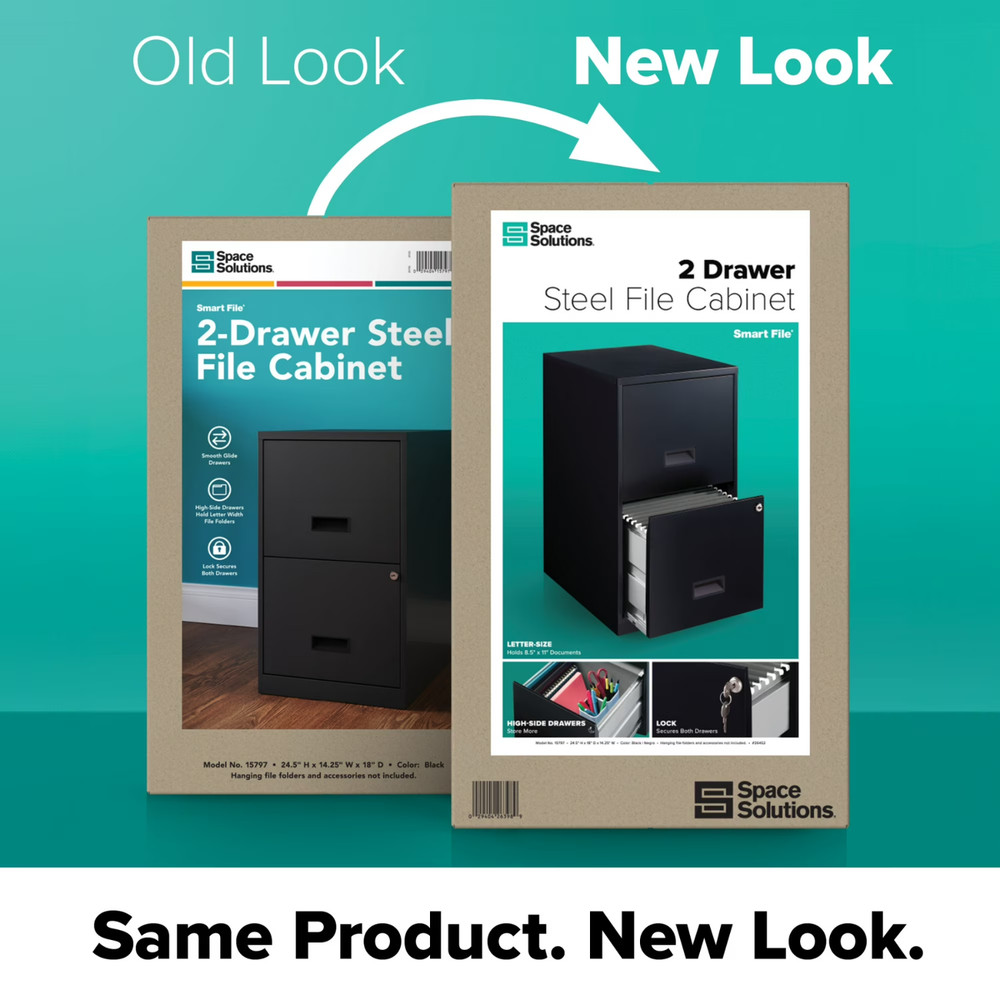 18" Deep 2 Drawer Letter Width Vertical File Cabinet, Secure Locking, Black