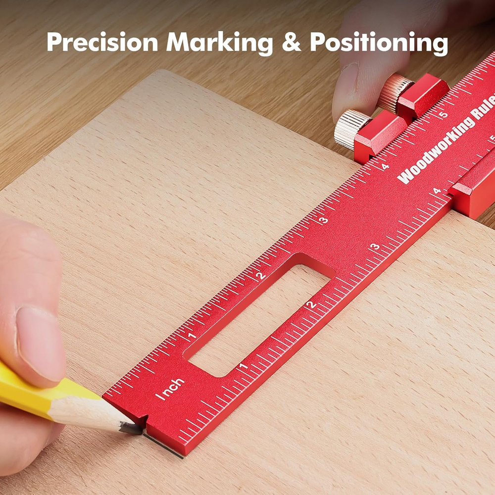 3PCS Woodworking Ruler Set Precision Pocket Ruler with Adjustable Slide Stop A