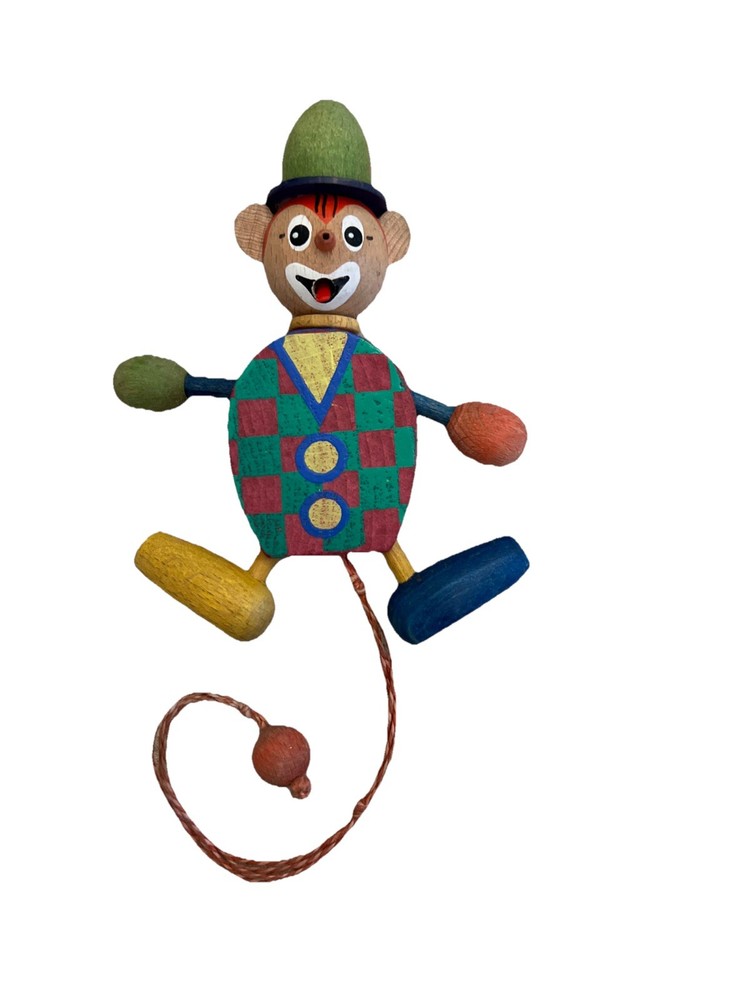 Vtg Articulated Jester Clown Ornament Jumping Jack Pull String CHRISTMAS Austria