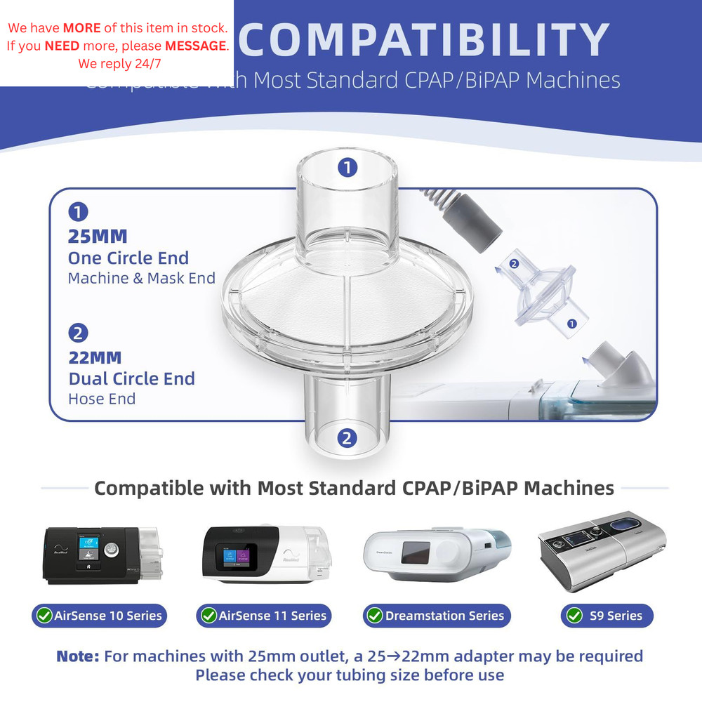 12-Pack CPAP Filters, Inline Filter for Most 12 Pack, Transparent