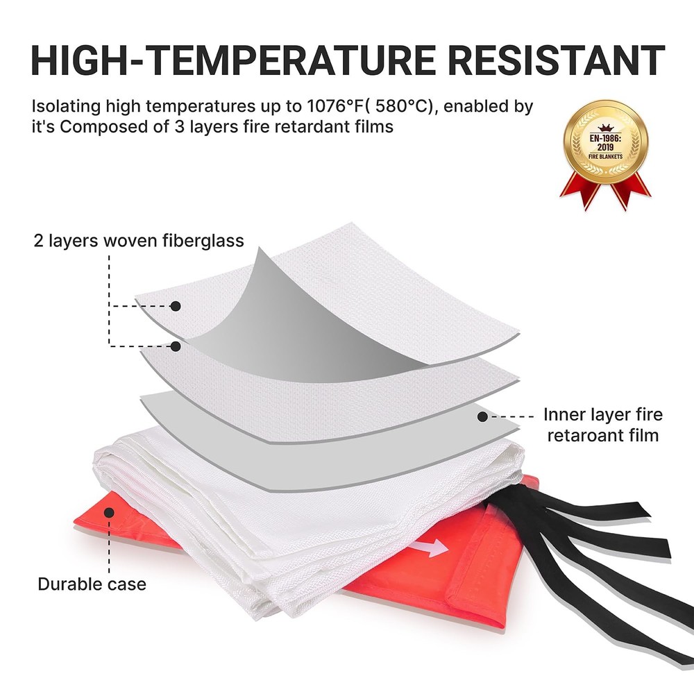 Emergency Fire Blanket, 2 Pack Fire Extinguisher Blanket, Fire Suppression Fa...