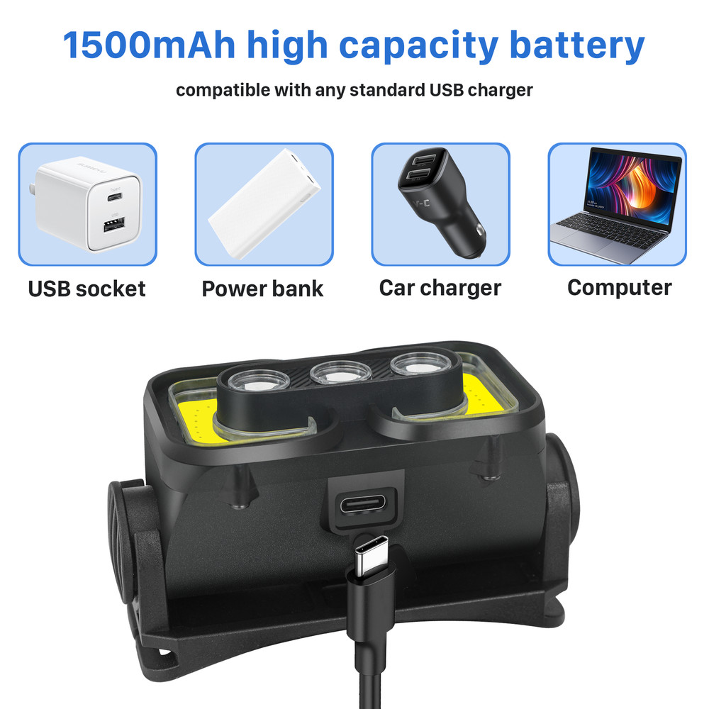 COB LED Headlamp USB Rechargeable Sensor Headlight Torch Work Light Dual Switch