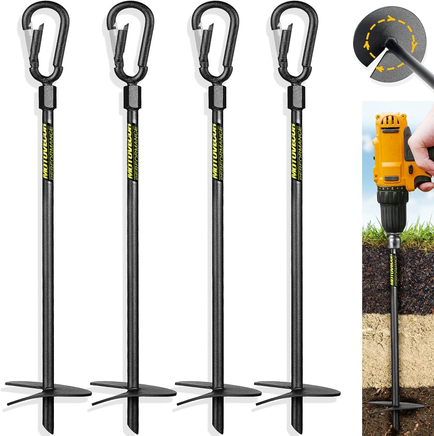 Heavy Duty Ground Anchors 18 Inches Spiral Blade Earth Anchor with Safety Buckle