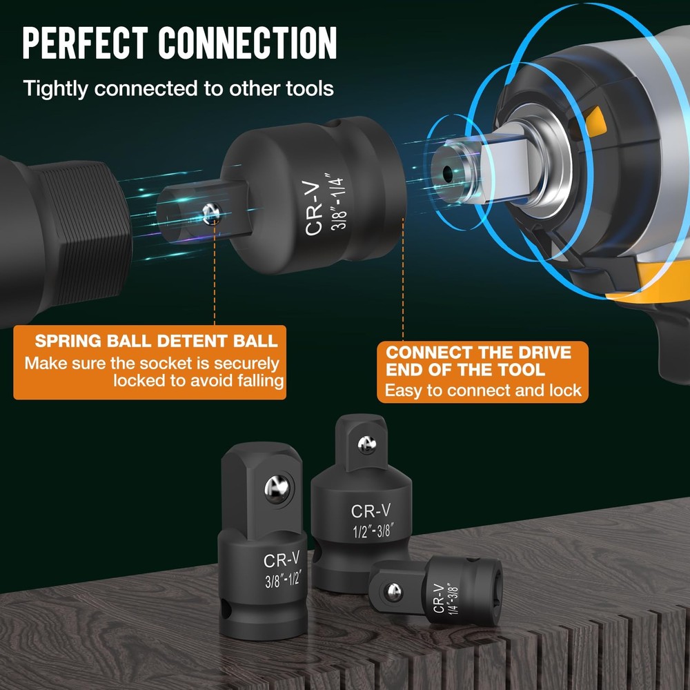 Impact Socket Adapter and Reducer Set,1" to 1/2" One Size, 1pcs