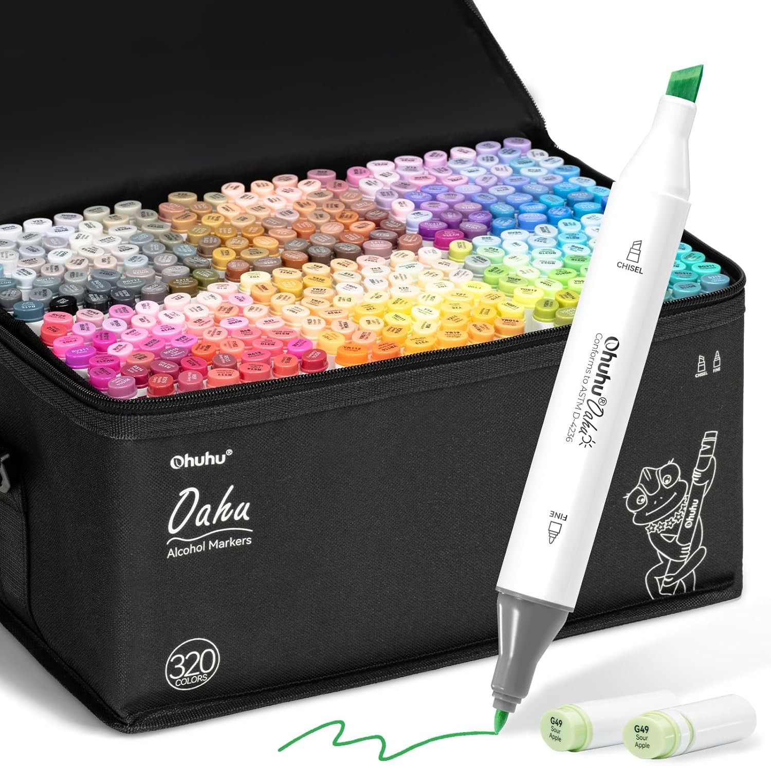 Ohuhu 320 Colors- Chisel & Fine Double Tipped Alcohol Art Markers Refillable Ink