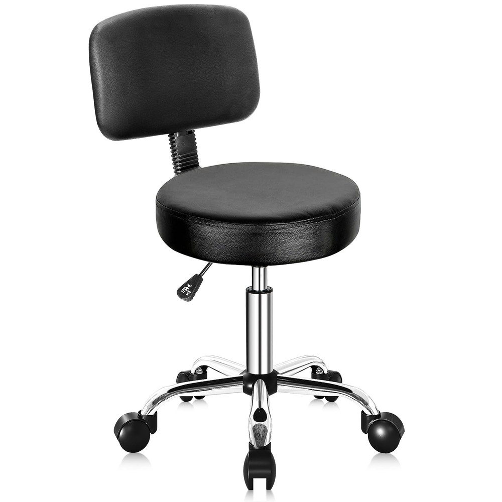 Swivel Salon Stool Multi-Purpose Drafting Spa Bar Stool with Back Cushion Black
