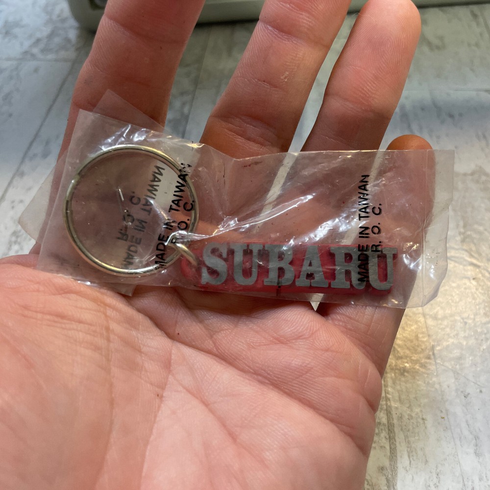 NOS Vintage Subaru Keychain Metal Heavy Red