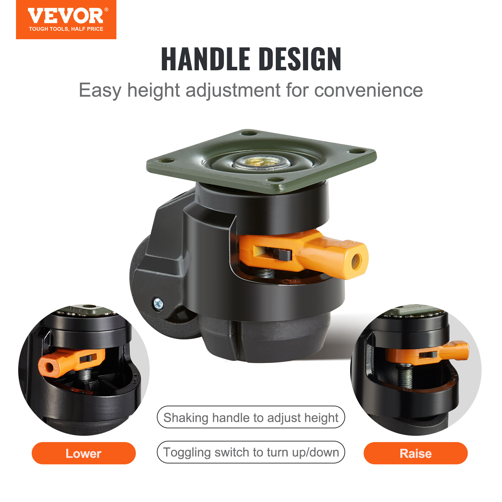 VEVOR Leveling Casters Adjustable Nylon Plate Mounted Caster 1100 lbs Set of 4