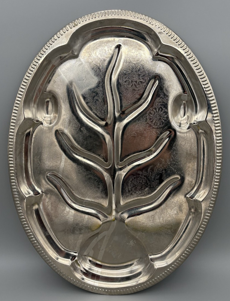 Vintage Silver Plated Meat Tray Oval Footed Tree of Life 18" Platter