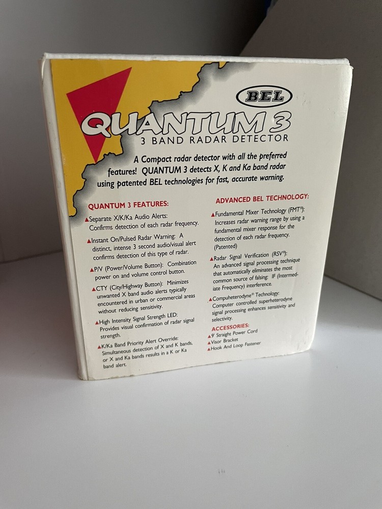 BEL QUANTUM 3 Band Radar Detector Model 922 Complete With Box!