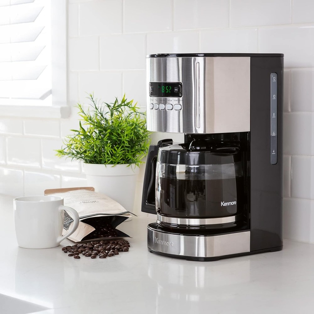 Kenmore Drip Coffee Maker - 12 Cup Programmable Cafe Machine With Glass Black