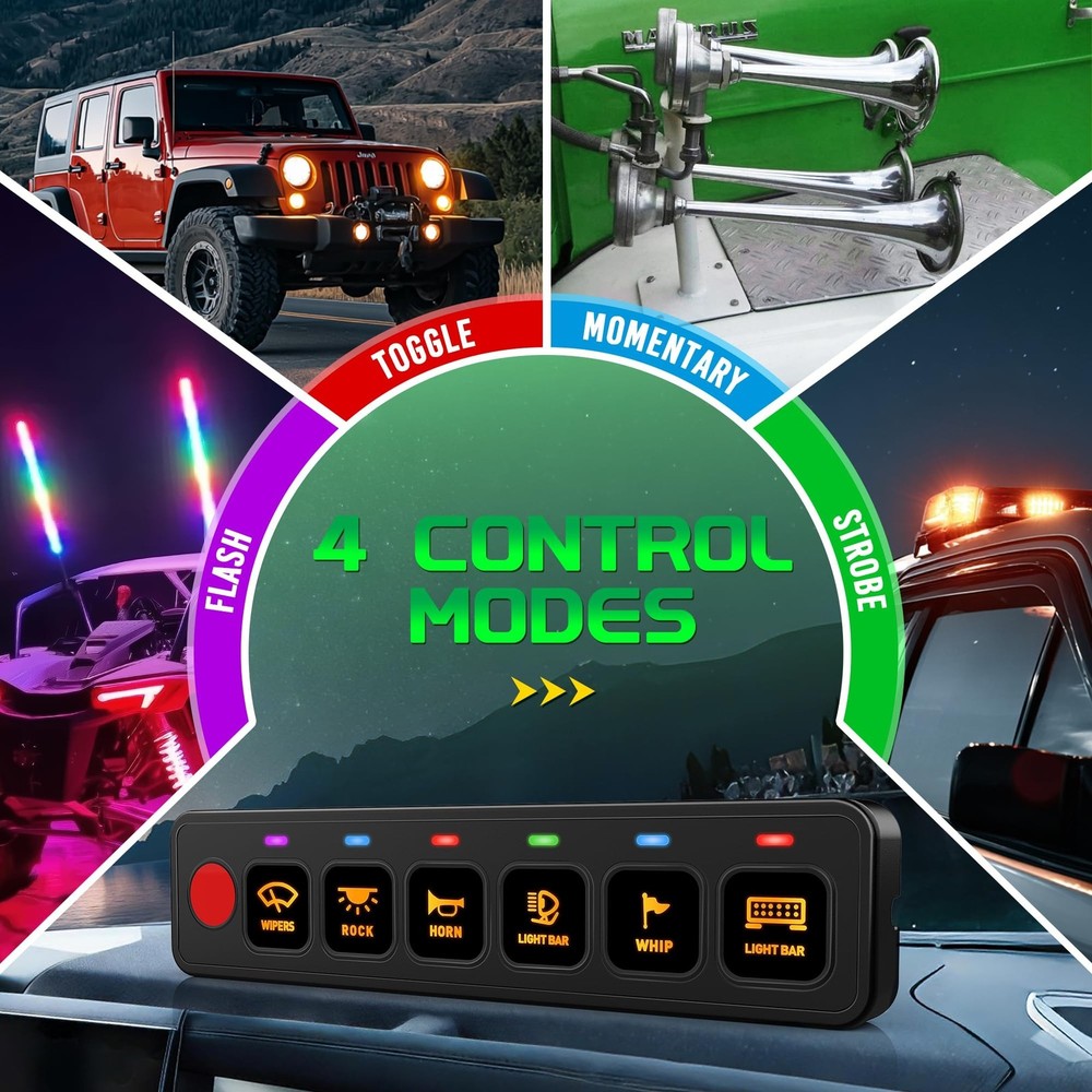 6 Gang Switch Panel AS60, Circuit Control Power Relay Box, 4 Modes Toggle Mom...