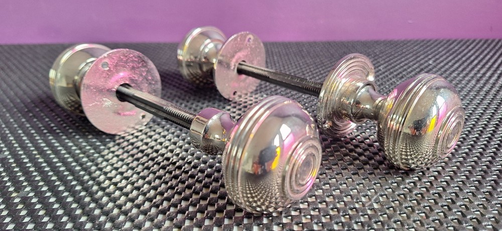 2 x Solid 1940's Art Deco Style Reproduction Chromed Brass Door Knobs 0.9kg