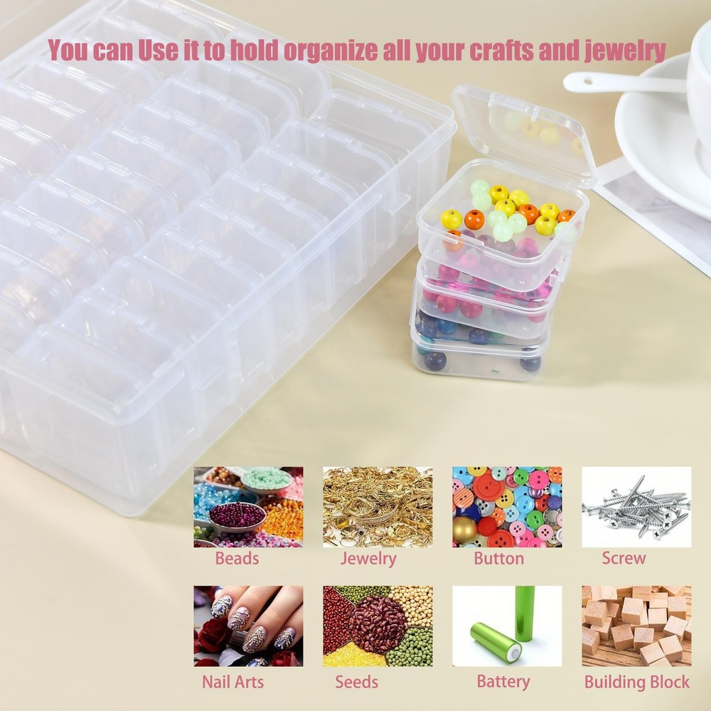 Bead Organizer Box with Hinged Lids - 31 PCS Clear Plastic Transparent-30PCS