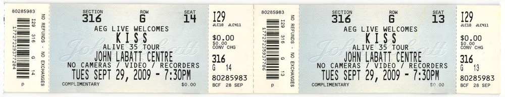 2009 Kiss Buckcherry Complete Concert Ticket Stub Block Connected London Canada