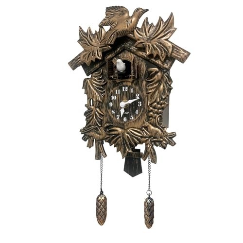Vintage Brown Cuckoo Clock with Flapping Bird, Volume Adjustable, Battery Operat