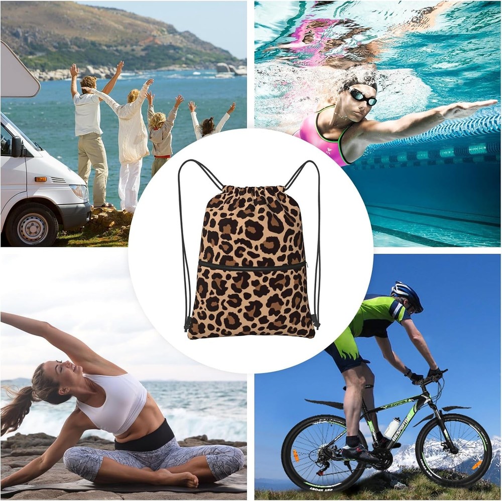 Leopard Printing Drawstring Backpack Bag Sport Gym Sackpack Print