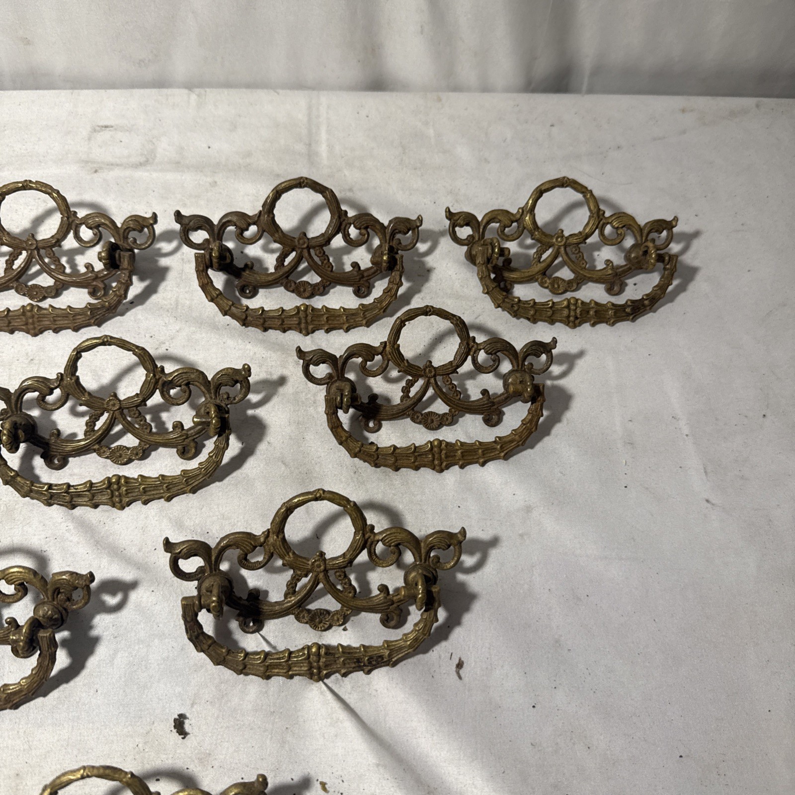 10 Ornate Filagreed Antique Brass Pull Drawer Cabinet Handle Ornate Hardware