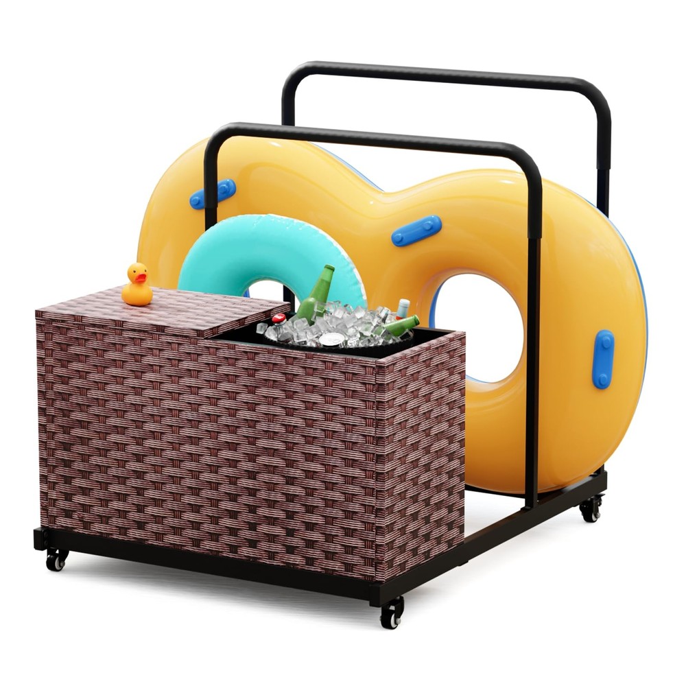 Pool Storage, Pool Float Storage Bin with Wheels, Waterproof Metal with Ratta...