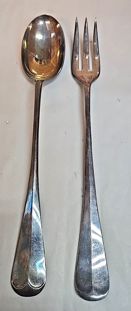 Vintage Sheffield England Silverplate Serving Fork & Spoon; EPNS1; 13"