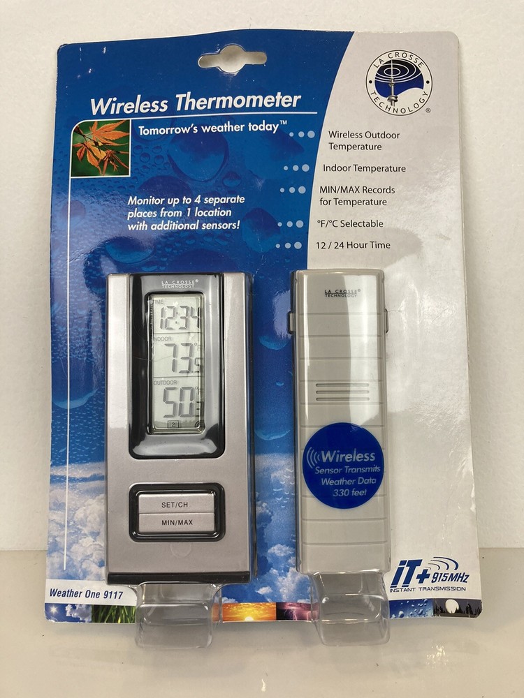 La Crosse Wireless Thermometer Sensor & Receiver Weather One 9117 Digital Clock