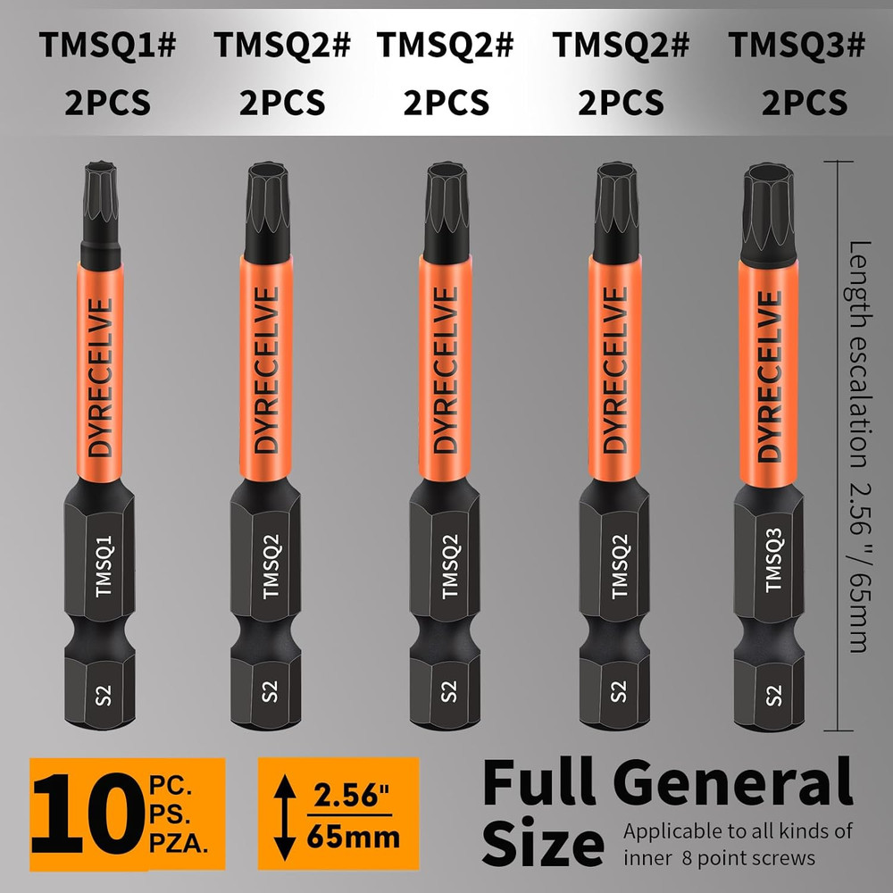 Professional 10-Pack 8 Point Torx Star & Double Square Bit Set - Premium S2 Allo