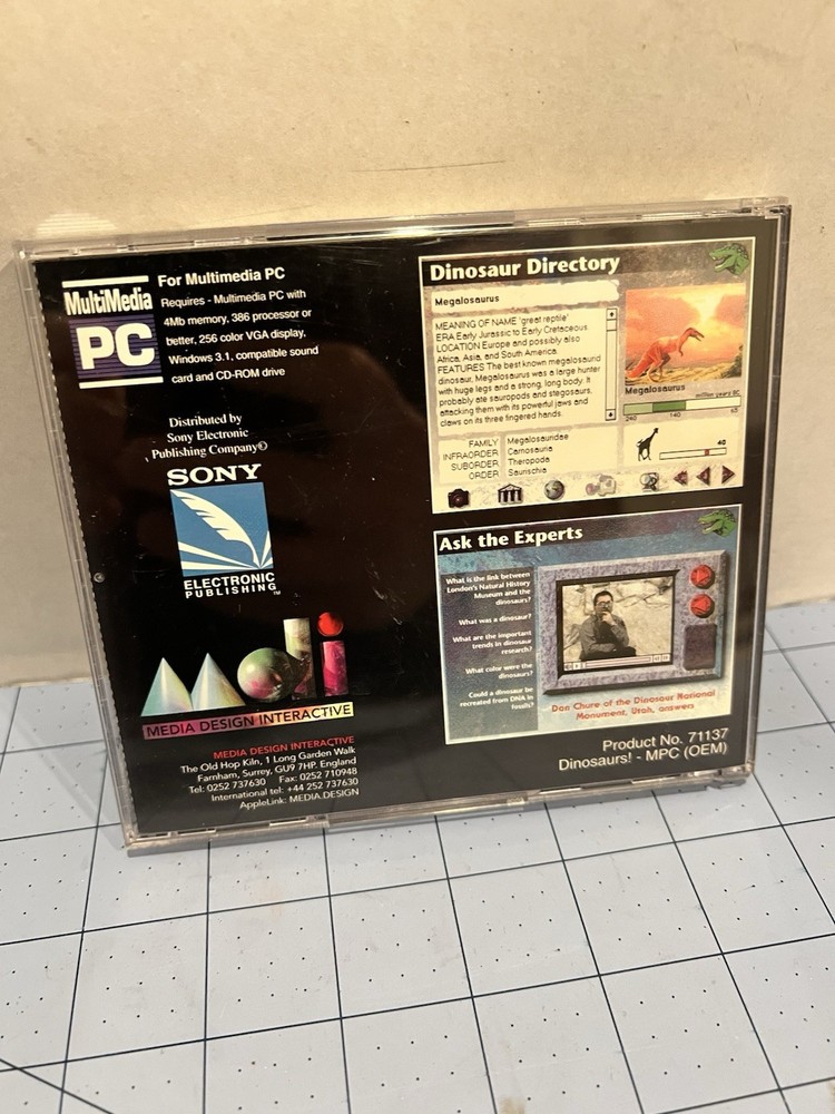 DINOSAURS! Multimedia CD-ROM 1992 Media Design Interactive Mac PC Dual Sony