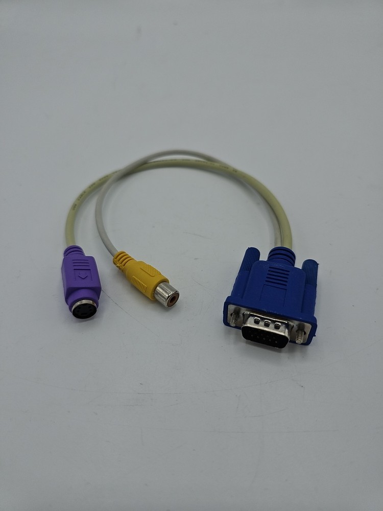 WHITE KVM VGA TO PS2 RCA CABLE VIDEO KEYBOARD CPU