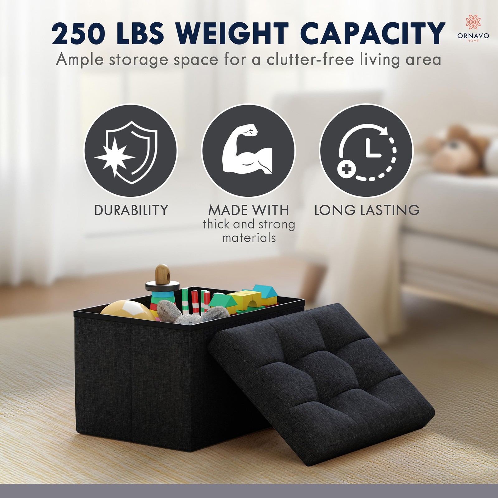 Small Storage Ottoman Foldable Collapsible Rectangle Linen Ottoman Foot Rest ...