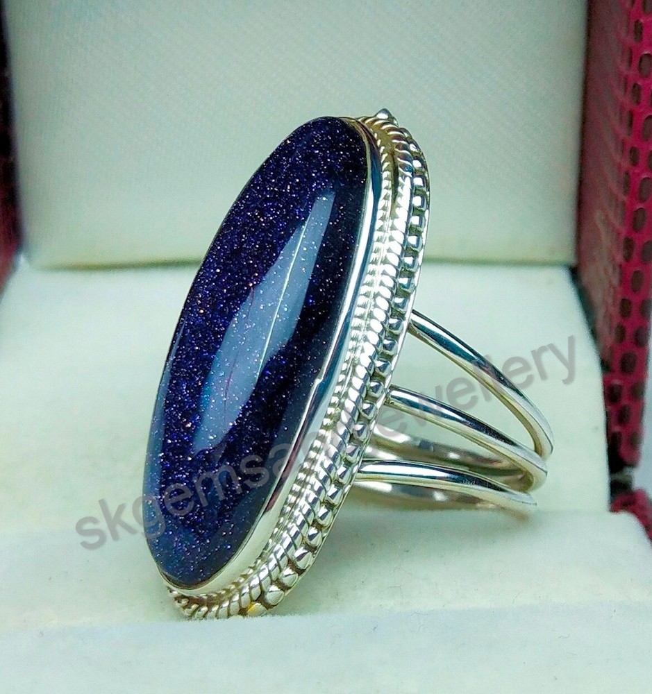 Blue Sandstone Ring 925 Sterling Silver Ring Gemstone Ring Fine Ring All Sizes