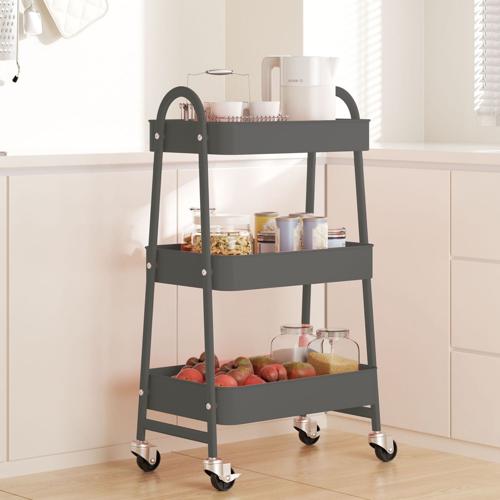 Colorful 3-Tier Storage Trolley with 2 Lockable Wheels - Versatile Organizer