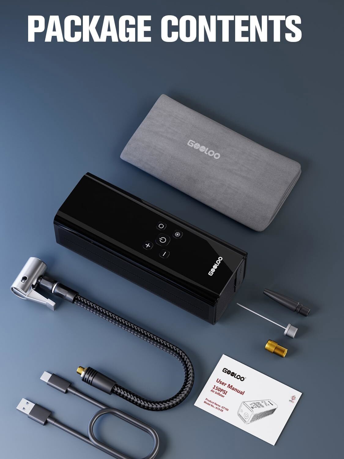 GOOLOO GT150 Portable Electric, Air Pump Compressor Digital Tire Inflator 150PSI