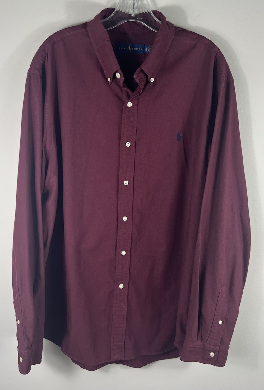 Ralph Lauren Men's Burgundy Button Down Dress Shirt XL Cotton