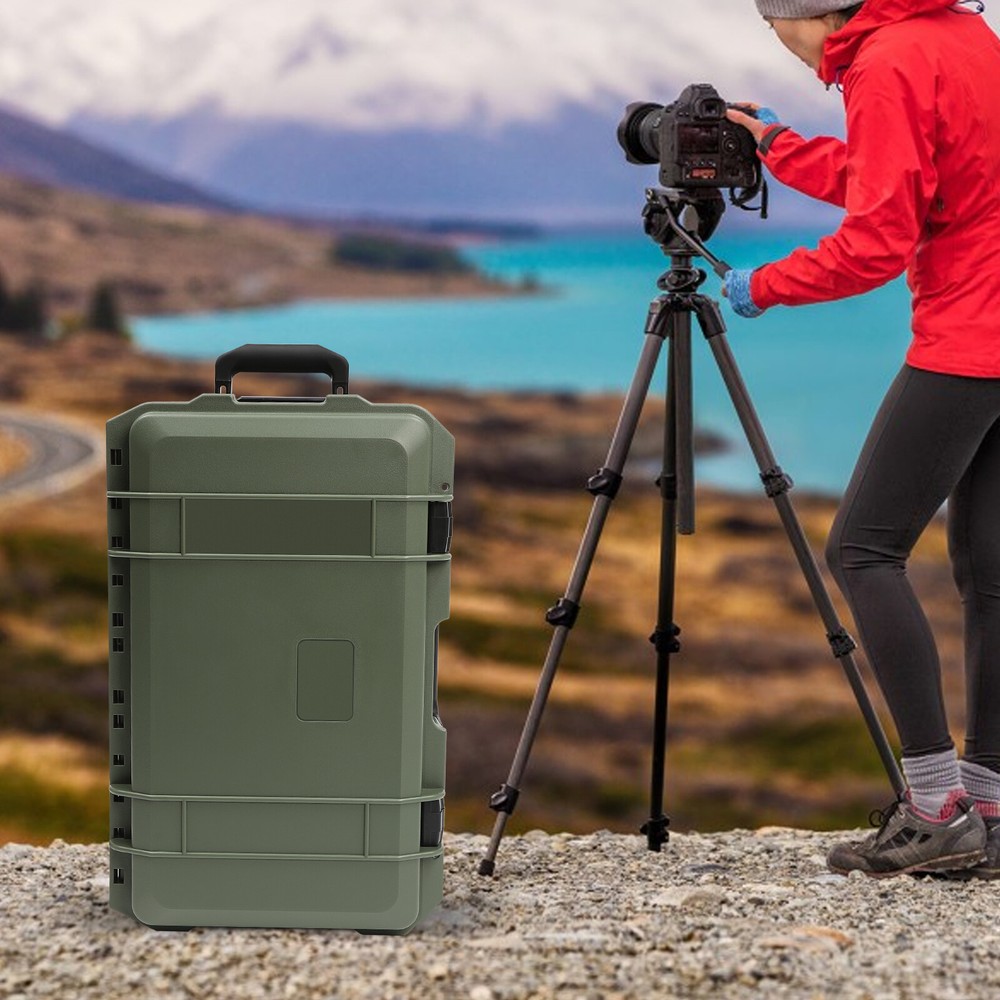 22Inch Camera Hard Case Protective Roller Camera Carrying Case Waterproof +Foams