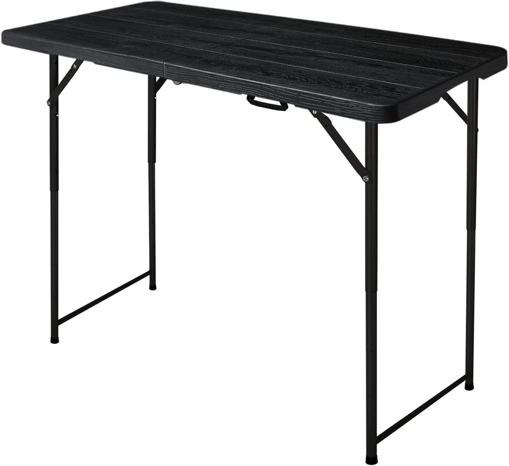 4ft Folding Table, Portable Fold-in-Half Adjustable Height Utility Table for Ind