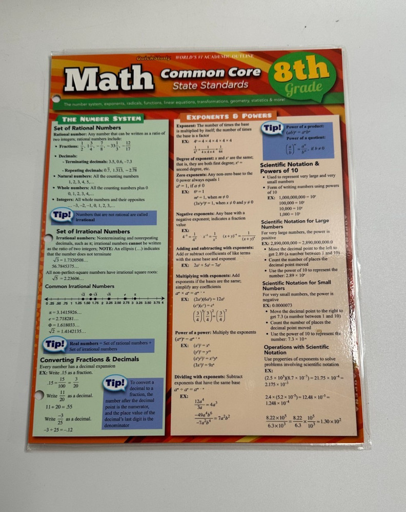 Quickstudy Guides Common Core Math 5th grade& 8th grade&thinkfun math dice