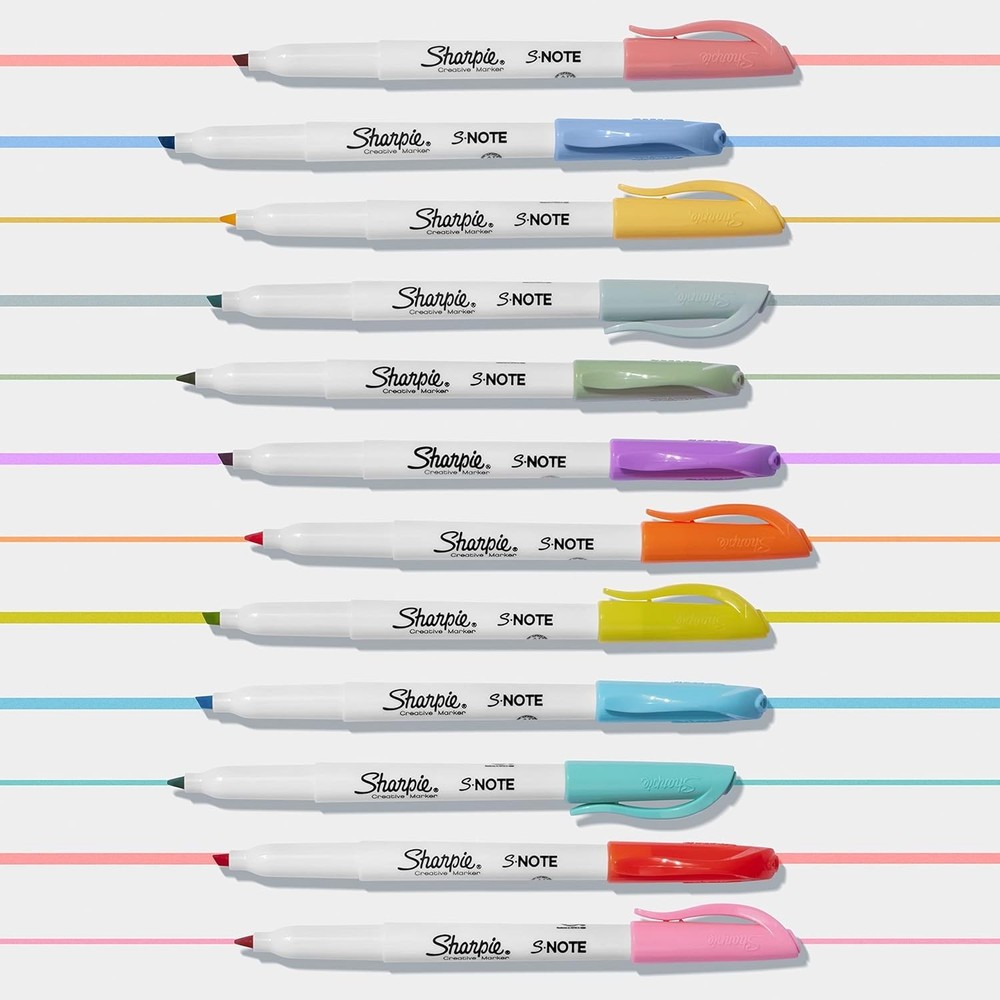 S-Note 24 Count Creative Markers & Pastel Highlighters - Chisel Tip Assortment