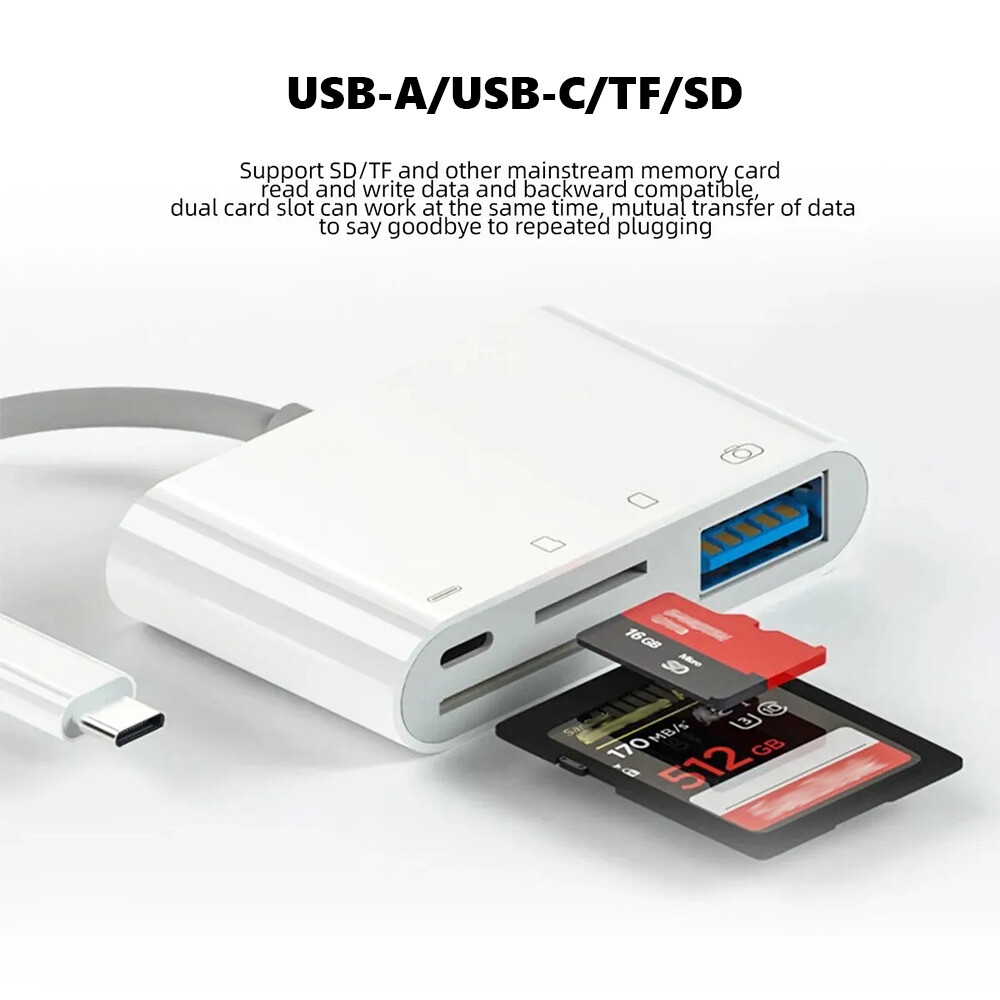 Multi-Port 4 in1 Universal SD TF Card Reader For iPhone, MacBook,Samsung Android