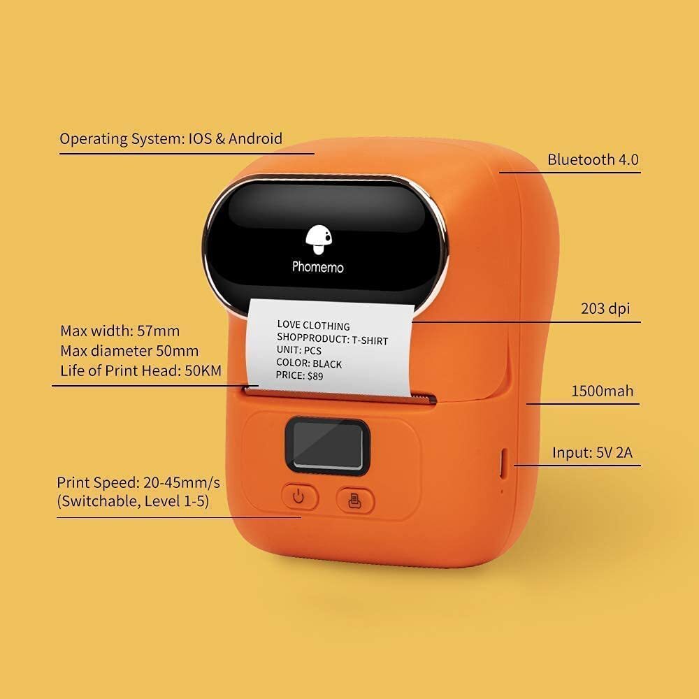 Phomemo M110 Portable Thermal Label Printer Mobile Barcode Printer+3 Rolls Paper