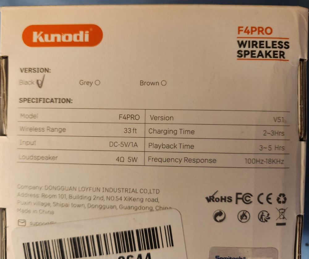 New, KUNODI Waterproof Bluetooth Speaker w/Suction Cup