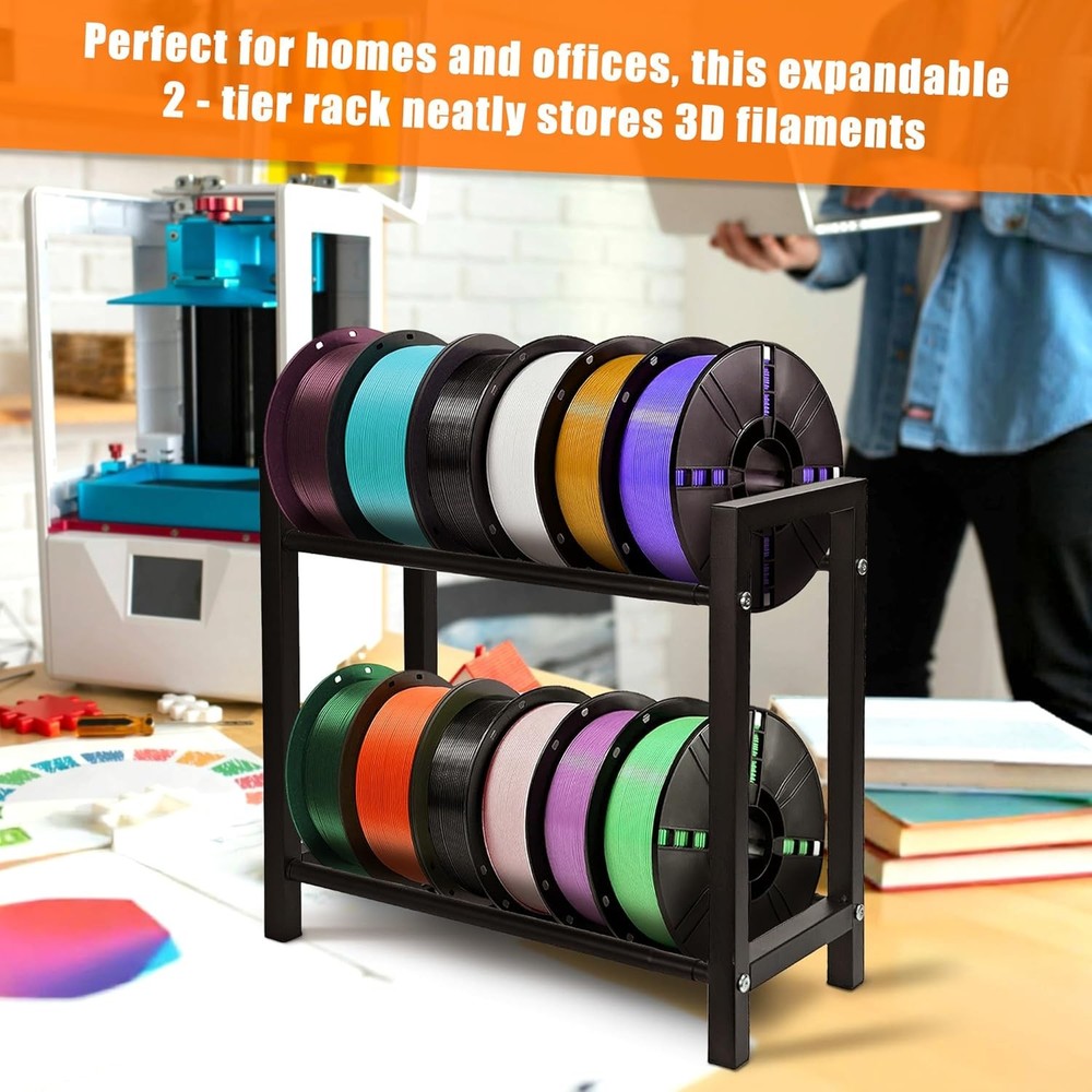 2 Tiers Expandable 3D Printer Filament Storage Rack Desktop – Adjustable