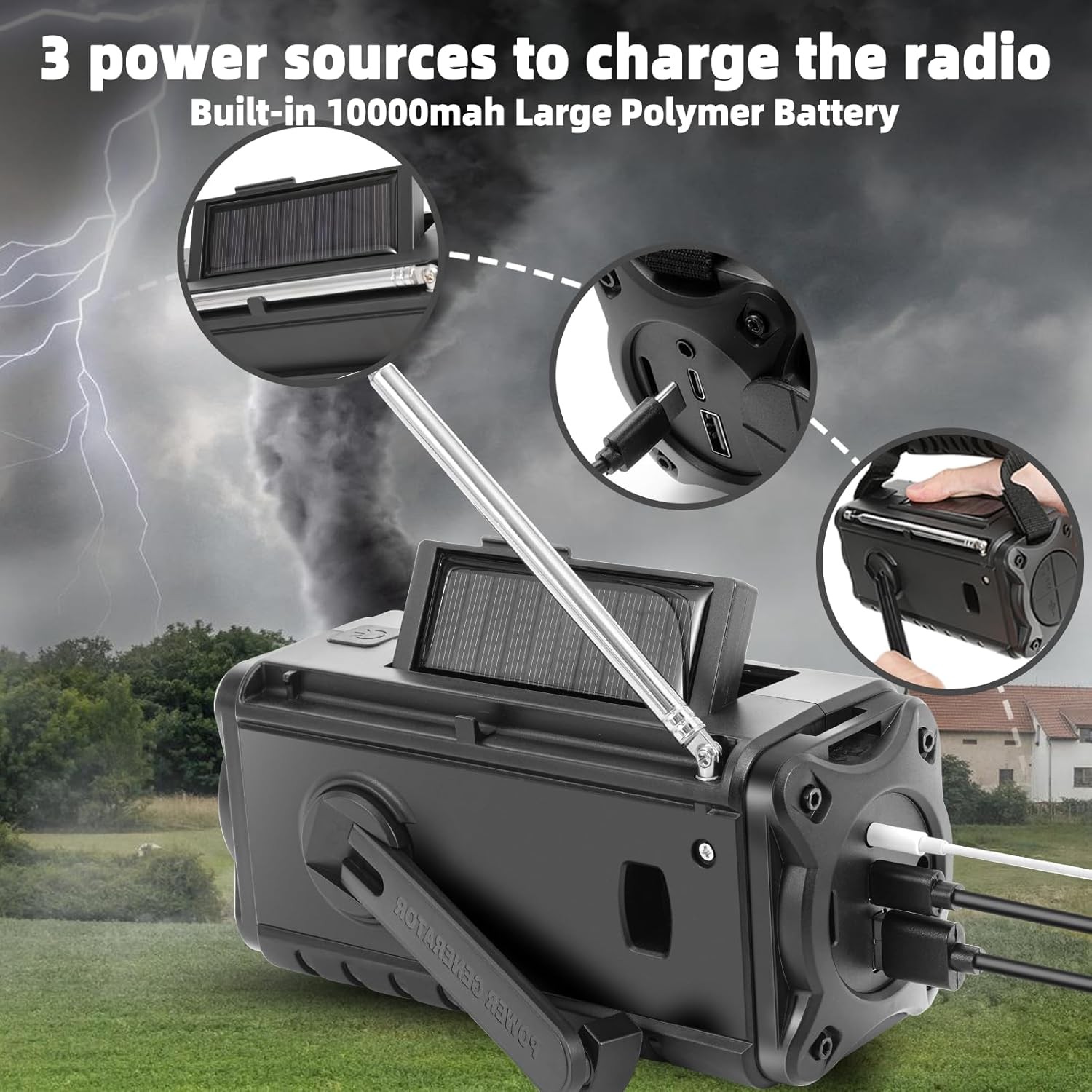 Upgraded 37000mWh Emergency Hand Crank Radio AM/FM with LED Flash WINTER STORM