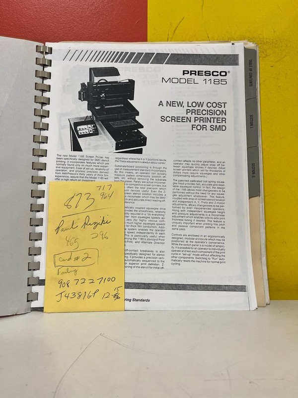 ami PRESCO 1185 Printer Operator Manual