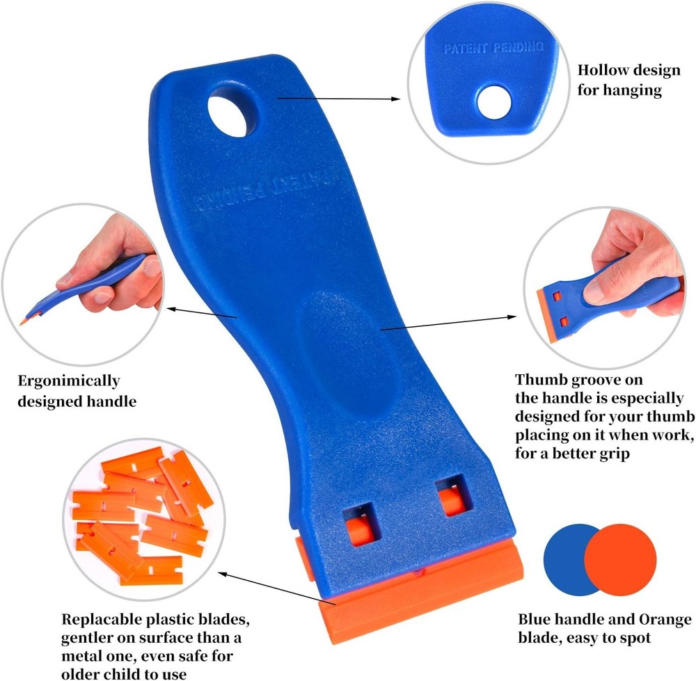 Plastic Razor Blade Scraper, 2 Pack Razor Scraper with 120 Pcs Razor Blades
