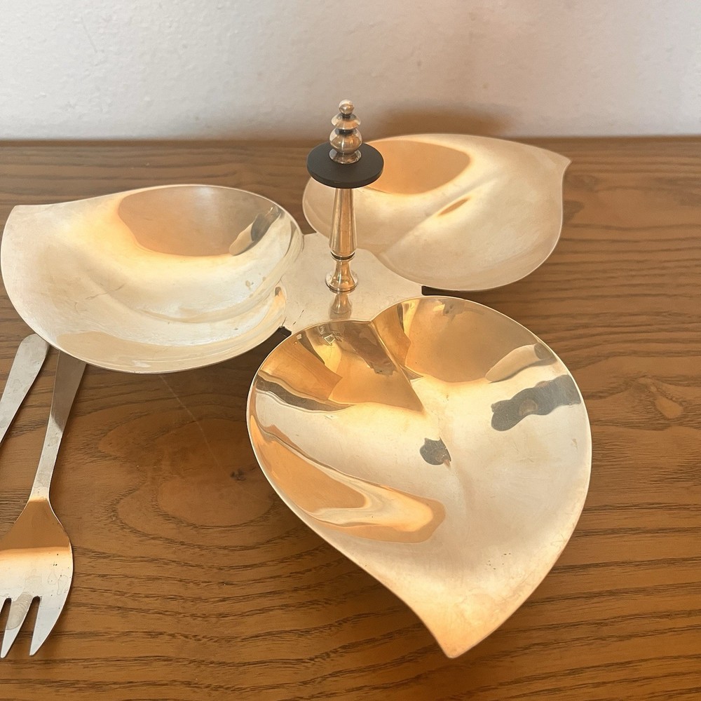 Silver Plated Triple Leaf Server Vintage FB Rogers W/Forks Relish Olives