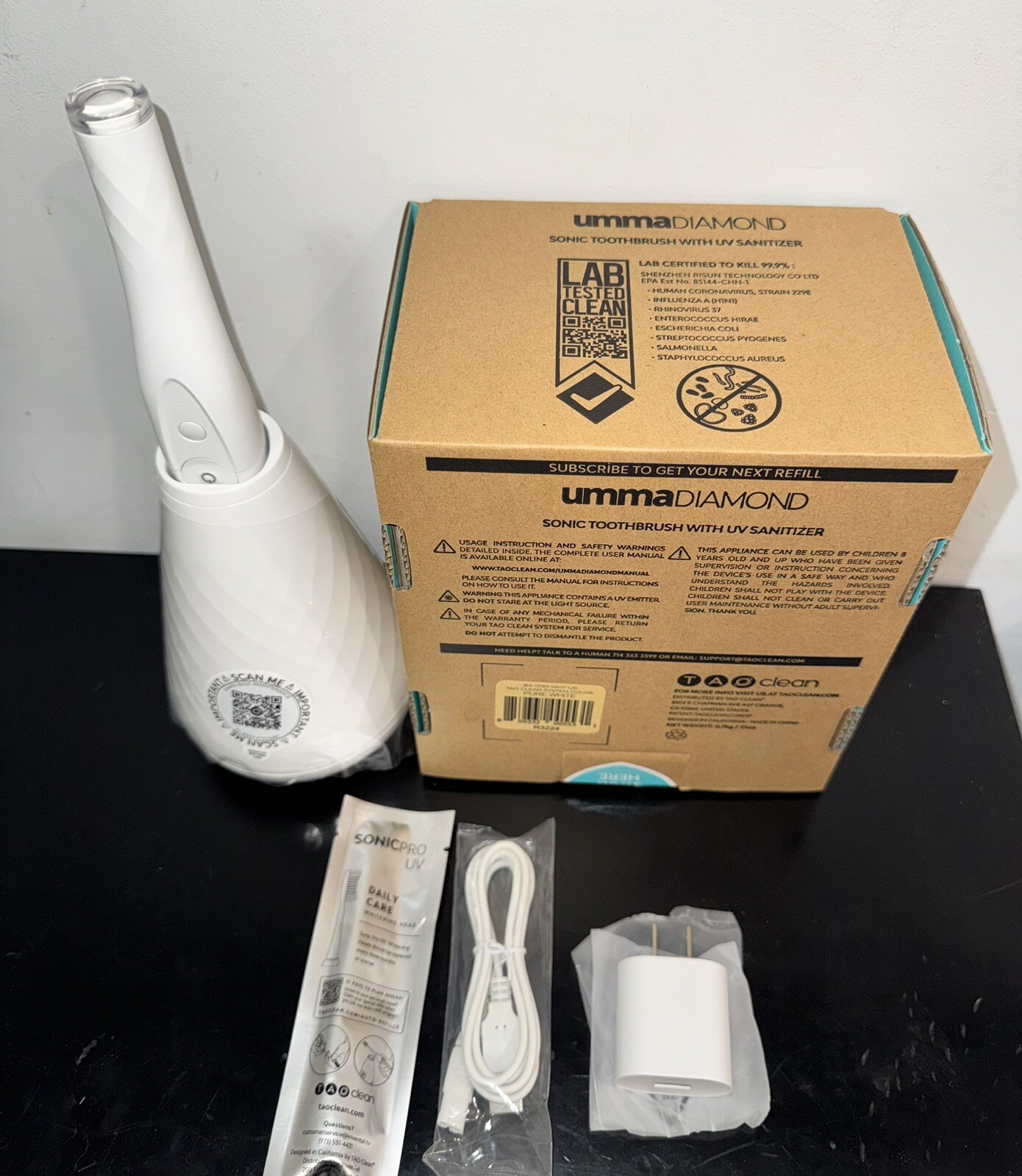 Tao Clean UMMA DIAMOND Sonic Toothbrush with UV Sanitizing Cleaning Station WHT