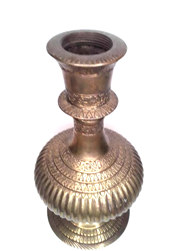 Antique 18-19th c Mughal Bronze fluted Pattern Hookah Base or Vase