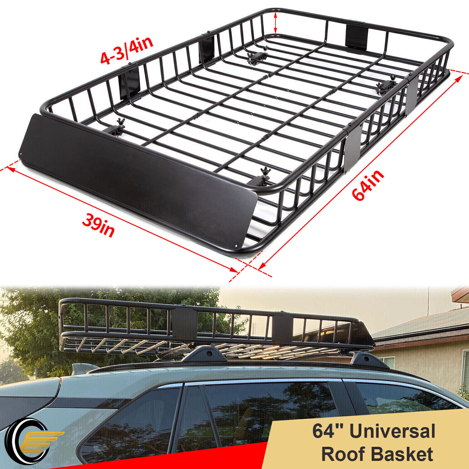 64" x 39" Universal Blcak Roof Rack Cargo Carrier Basket SUV Top Holder 250 LBS