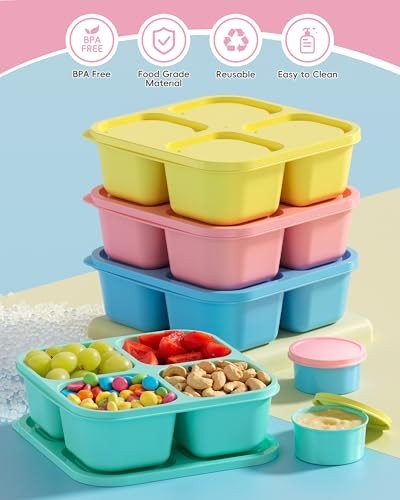 4 Pcs Snack Box Containers Set, Reusable 4 Compartment Lunchable 4 pcs