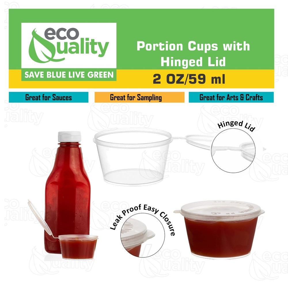 2oz Clear Portion Plastic Cup Hinged Lid Leak Proof Disposable Container 50pcs